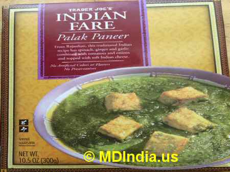 Trader Joe's Annapolis Palak Paneer Box 